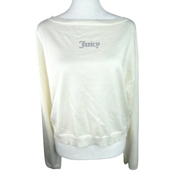 Juicy Couture Angel Womens Ivory Knit Crop Top With Rhinestone Detail Medium - Picture 1 of 14